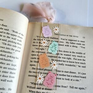 Gummy Bear Print Funny Bookmark Ribbon Bow Clear Acrylic Coquette Bookish Gift